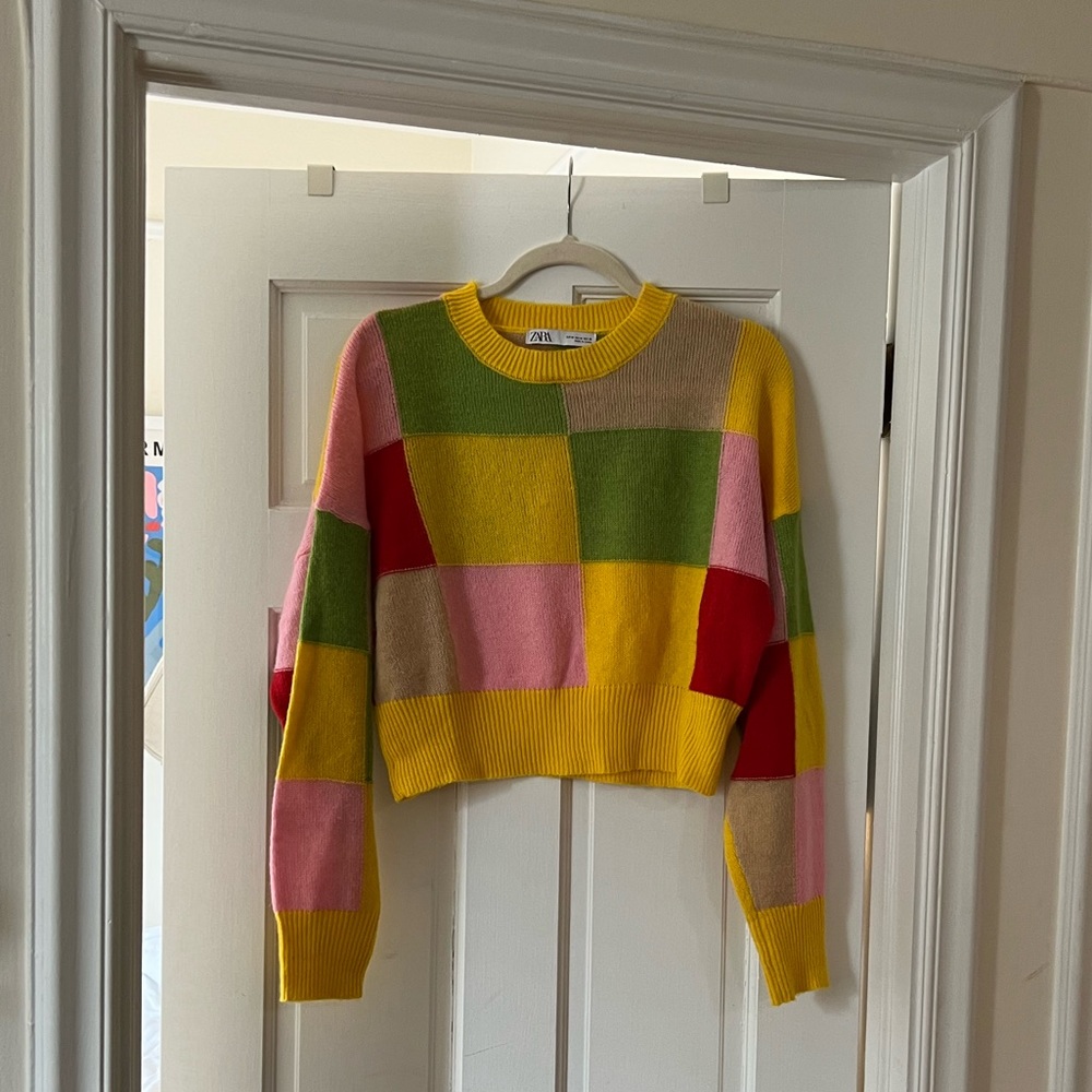 Zara colorblock knit sweater; sold out in stores